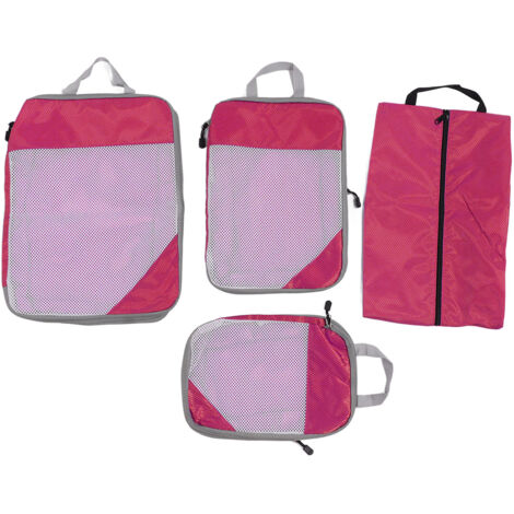 Wasserdichte Kompressionsbeutel für Gepäck, 4 Stück, rot und pink, Organizer für Kleidung, Unterwäsche, Schuhe