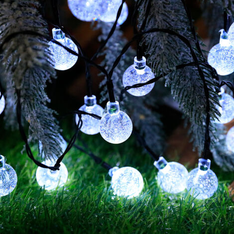 Wasserdichte LED-Lichterkette für den Außenbereich – Runde Kristall-Solar-Lichtkugeln, 12 m lange Lichterkette mit 100 warmweißen LEDs, solarbetrieben + Fernbedienung inklusive-lsw