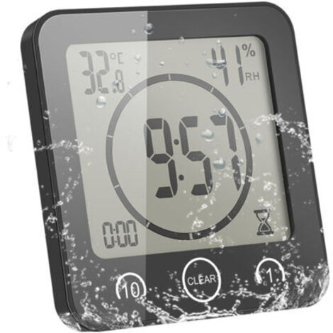 Wasserdichte Multifunktionsuhr mit Timer, Thermometer und Hygrometer Saugnapfbefestigung, geeignet für Badezimmer und Küchen großes LCD-Display.