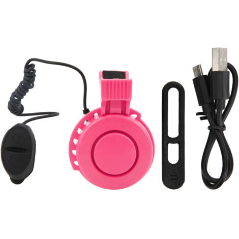 Wasserdichte, per USB aufladbare elektrische Fahrradhupe für Mountainbikes, Roller und Rennräder, pinkfarbene Lenkerhalterung