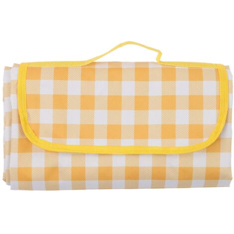 Wasserdichte Picknickdecke 197x144cm, faltbar und tragbar mit kratzfestem Design, ideal für Camping und Outdoor-Aktivitäten, gelb kariertes Muster.