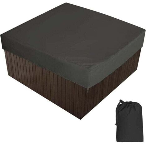 Wasserdichte, quadratische Whirlpoolabdeckung aus 190T-Polyester, schwarz, 207 x 207 x 30 cm