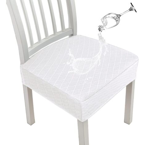 Wasserdichte Sitzbezüge mit Rautenmuster für Esszimmerstühle, Stretch-Küchenstuhlbezüge für Esszimmer, Sitzkissenbezüge (weiß, 2 Stück)