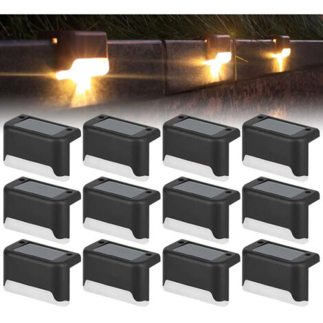 Wasserdichte Solar-Zaunleuchte, Solar-Terrassenleuchte, Treppenleuchte, IP65 LED-Solar-Gartenleuchten für Terrassentreppen und Zäune (Warmlicht-Schwarz, 12 Stück)
