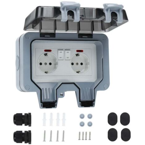 Wasserdichte Steckdose Doppelte Außensteckdose IP66 Wasserdichte Wandsteckdose 16A IP66 mit freiliegendem Schalter - 1 Stk