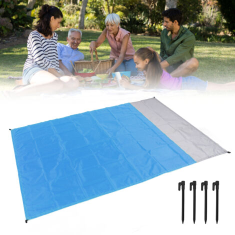 Wasserdichte Strandmatte aus Polyester – Tragbare Faltmatte für Camping, Picknicks und Angeln – Blaugrau
