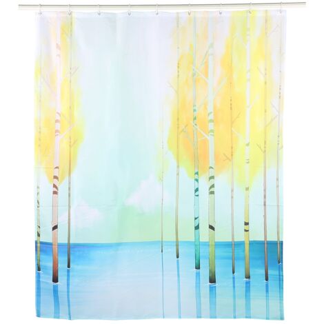 Wasserdichte und schimmelresistente Duschabtrennung mit Baum-Motiv und 12 Haken, 150 x 180 cm, Polyester, moderne Badezimmerdekoration
