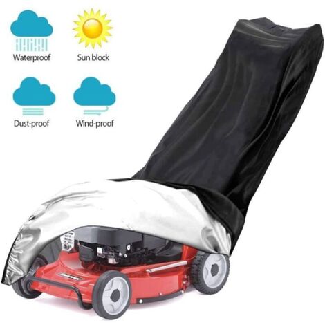 Wasserdichte und staubdichte Rasenmäherabdeckung aus 210D Polyester mit Kordelzug und Aufbewahrungstasche (193x64x112 cm).