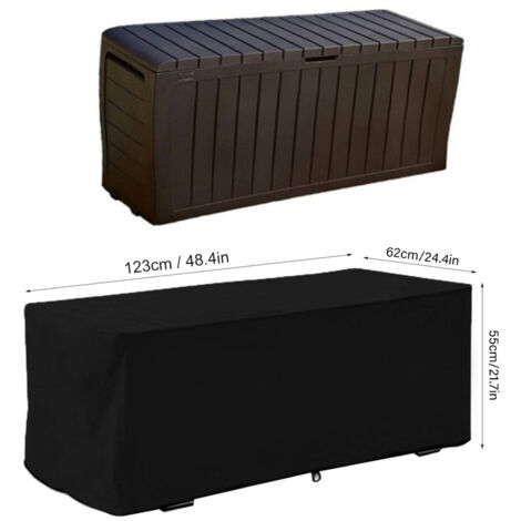 Wasserdichte und UV-beständige Schutzhülle für Aufbewahrungsboxen auf der Terrasse – Oxford 210D, 123 x 62 x 55 cm, schwarz, mit Aufbewahrungstasche