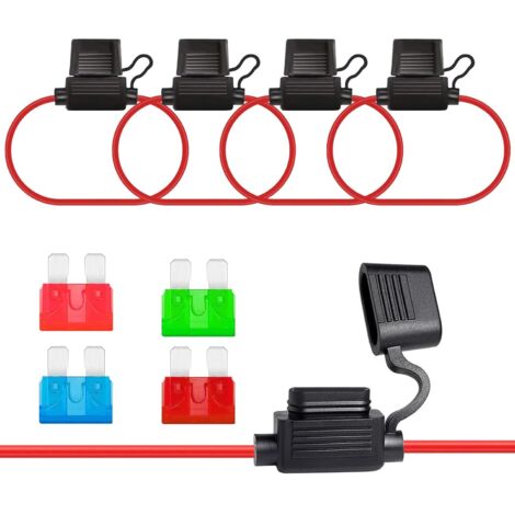 Wasserdichter 10 AWG Sicherungshalter für 32V Inline-Autos mit Standard-Sicherungen von 10A, 15A, 30A und 40A für Autos und Motorräder (8 Stück, inklusive 4 Sicherungshalter)