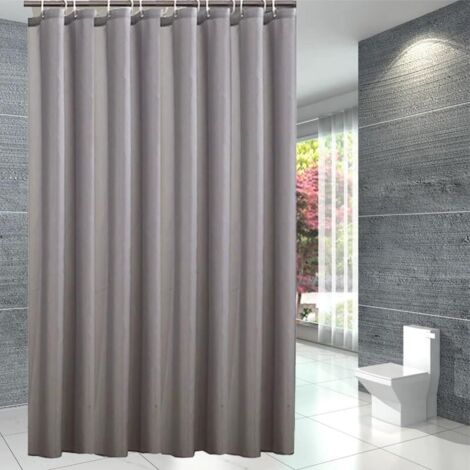Wasserdichter Duschvorhang 180 x 200 cm, schimmelresistent, maschinenwaschbar, Polyester-Duschvorhang für Badezimmer mit 12 Haken (grau, 1
