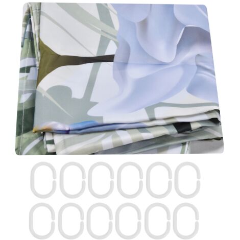Wasserdichter Duschvorhang aus Polyester, 180 x 200 cm, mit Pflanzen- und Blumenmuster, inklusive Haken