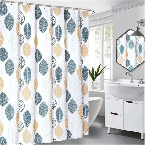 Wasserdichter Duschvorhang aus Polyester für Badezimmer, bedruckter Duschvorhang mit Haken (Farbe: Weiß, Größe: 180 x 200 cm)