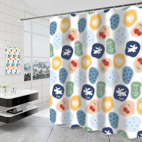 Wasserdichter Duschvorhang mit Cartoon-Farbblockmuster, 100 cm breit x 180 cm hoch, verdickt