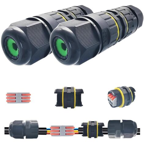 Wasserdichter elektrischer Steckverbinder, 2 Stück IP68 wasserdichter Steckverbinder, 3-Wege-Außenanschlussdose, wasserdicht, für Kabel Ø 6 bis 11 mm