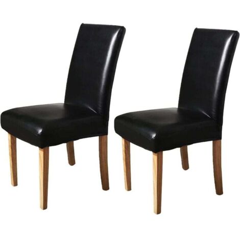 Wasserdichter, ölbeständiger, waschbarer Hockerbezug aus PU-Leder für Esszimmer, Küche, Hotel, Hochzeit, Stuhl (Farbe: Elegantes Schwarz, Größe: 2er-Set)