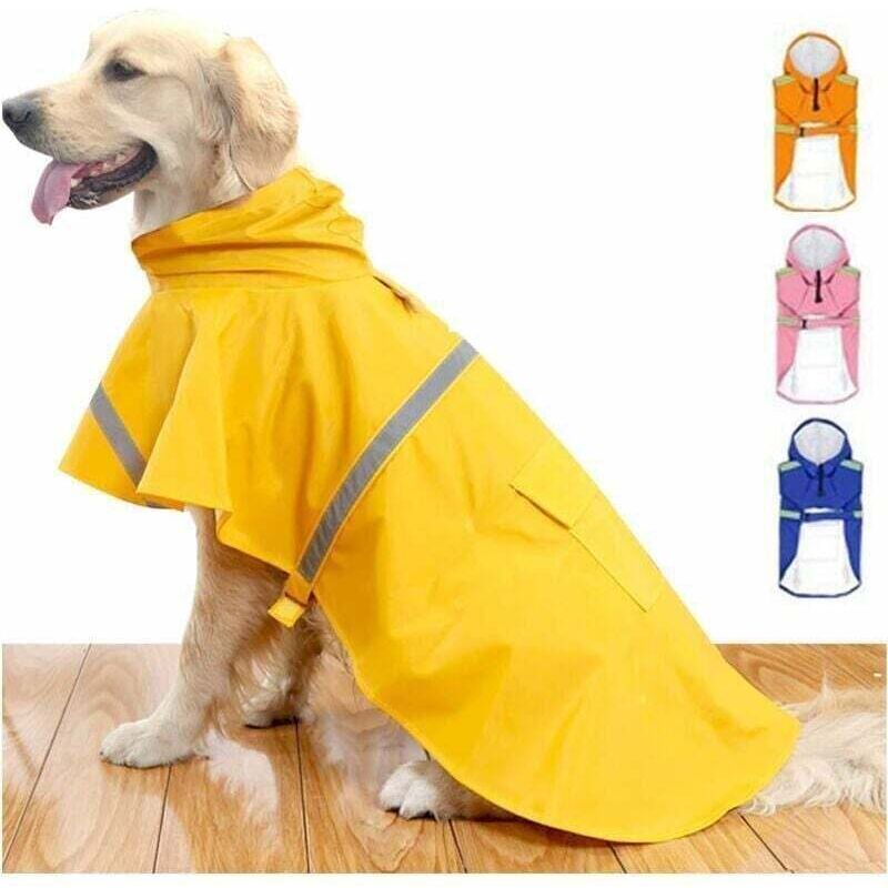 Image of Wasserdichter Regenponcho für große Hunde mit reflektierendem Streifen an der Kapuze – gelb, XL