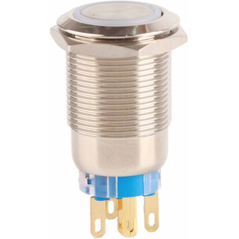 Wasserdichter, selbstverriegelnder Edelstahl-Druckknopfschalter mit weißer LED, 19 mm, 12–24 V