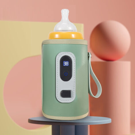 Wasserdichter, tragbarer USB-Babyflaschenwärmer mit Digitalanzeige und präziser Temperaturregelung, grün