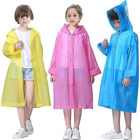 Wasserdichter Umhang, Länge 110 cm x 55 cm, [3er-Pack] Wiederverwendbare wasserdichte EVA-Jacke für Kinder, Notfall-Wasserschutzumhang