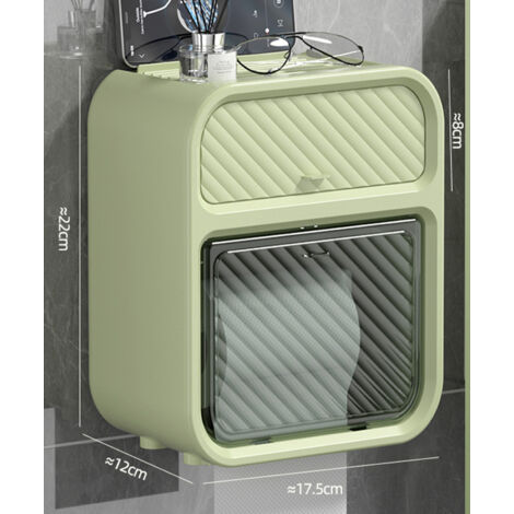Wasserdichter, wandmontierter Toilettenpapierspender, Aufbewahrungsbox in Cremeweiß mit Schublade fürs Badezimmer, 360° wasserdicht, Material: ABS/PS, Maße: 17,5 x 12 x 22 cm, bohrfreie Montage