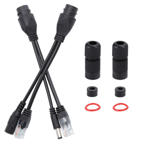 Wasserdichtes 12V DC PoE-Injektor-Adapterkabel/Separator, Schwarz