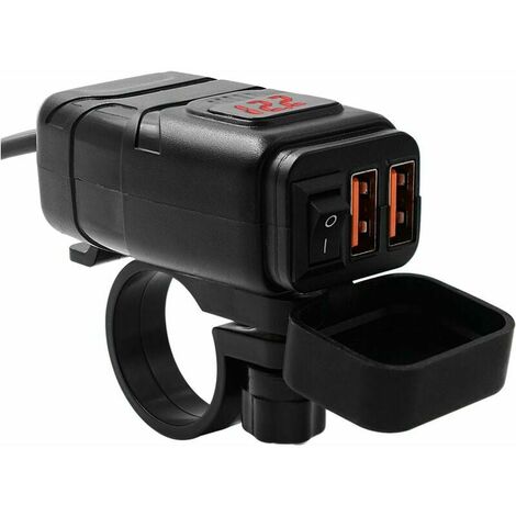 Motorrad-USB-Ladegerät, 6.8a Quick Charge 3.0 Dual-USB-Motorrad-Handy- Ladegerät mit Voltmeter & On
