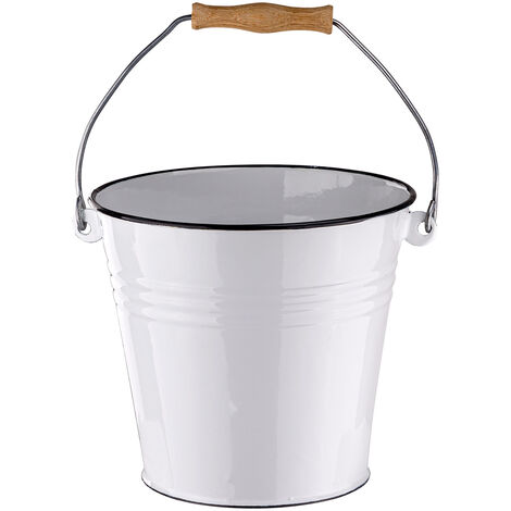 Wassereimer Eimer 5 Liter weiß emailliert Putzeimer mit Holzgriffhenkel