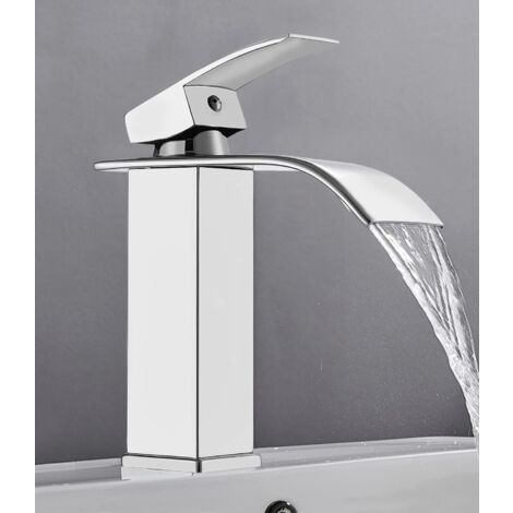 Wasserfall-Waschtischarmatur für Zuhause, Edelstahl mit Keramikkartusche, Unterbau-Wasserhahn mit einstellbarem Warm- und Kaltwasser.