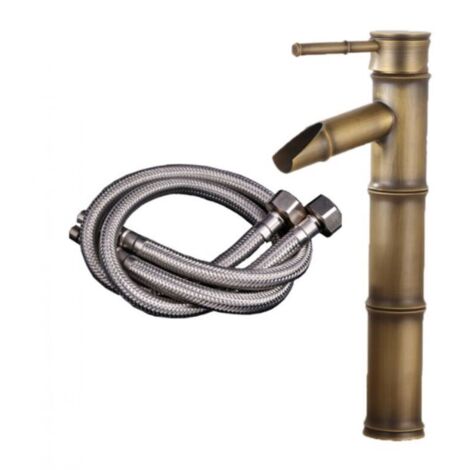 Wasserfall-Waschtischarmatur mit 3-Wege-Anschlussstücken, Einlocharmatur, Warm- und Kaltwasseranschluss, bronzefarbene Badezimmerarmatur