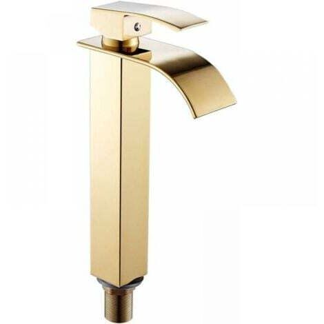 Wasserfall-Waschtischarmatur, Spültischmischer mit flachem Auslauf, Warm- und Kaltwasser-Badezimmerarmatur erhältlich, moderner Chrom-Stil (hoch, golden)