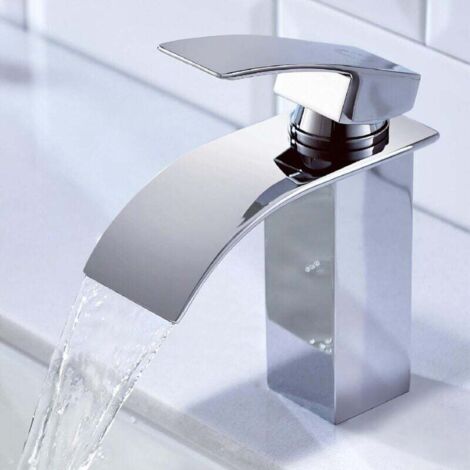 Wasserfall-Waschtischarmatur, Wasserfall-Badarmatur mit 84 mm Auslaufhöhe, verstellbare Warm- und Kaltwasser-Waschtischarmatur, Edelstahl-Badarmatur