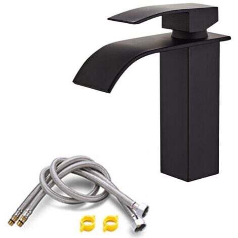 Wasserfall-Waschtischmischer Schwarz mit 185 mm Auslaufhöhe Badarmatur Schwarz