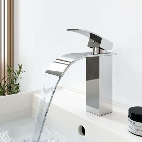 Wasserfall-Wasserhahn, Einhebelmischer aus Edelstahl für heißes und kaltes Wasser, geeignet für Badezimmerwaschbecken