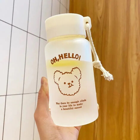 Wasserflasche für Kinder mit Griff und niedlichem Bärenkopf-Motiv, auslaufsicher und geruchsneutral, ideal für Schulkinder