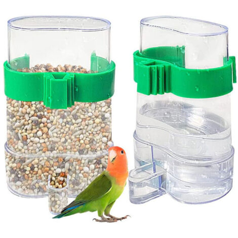 Wasserflasche für Vogelkäfige, 2 automatische Vogelfutterhäuschen, transparenter Vogelwasserspender, automatische Vogeltränke