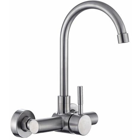 Wasserhahn aus Edelstahl 304 im Wandhahn, großer gebogener Wasserhahn für heiße und kalte Wäsche