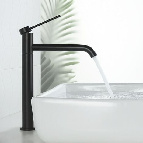 Wasserhahn Bad aus Edelstahl Badarmatur wassersparend mit Hohe Ausflauf Mischbatterien 360° Schwenkbar Waschtischarmatur, Schwarz