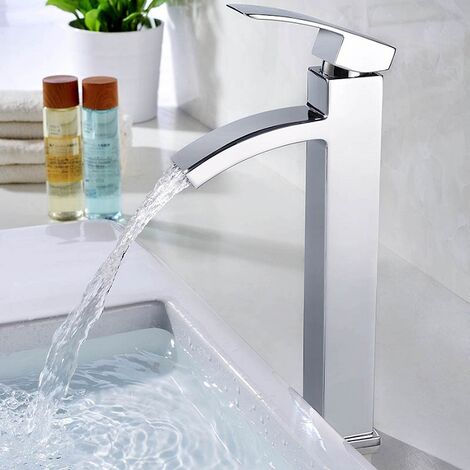 Wasserhahn Bad Chrom Waschbecken Armatur hoch Badarmatur Waschtischarmatur Waschbeckenarmatur Einhebelmischer Mischbatterie Bad