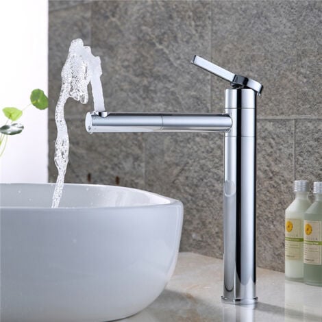 Wasserhahn Bad Hoch, Doppelt 360° drehbar Waschtischarmatur Messing Mischbatterie Bad für Waschbecken Badarmatur Chrom Einhebelmischbatterie Waschtisch Armatur für Bad