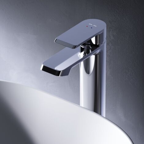 Wasserhahn Bad Hoch Waschbecken Badarmatur Mischbatterie aus Messing Waschtischarmatur Einhandmischer für Badezimmer Waschbeckenarmatur AM.PM FNA91000 Flash, Chrom