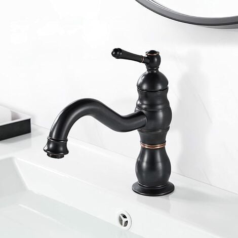 PETITES ECREVISSES Wasserhahn Bad Schwarz Retro Waschtischarmatur 360° Schwenkbar Messing Waschbeckenarmatur für Badezimmer