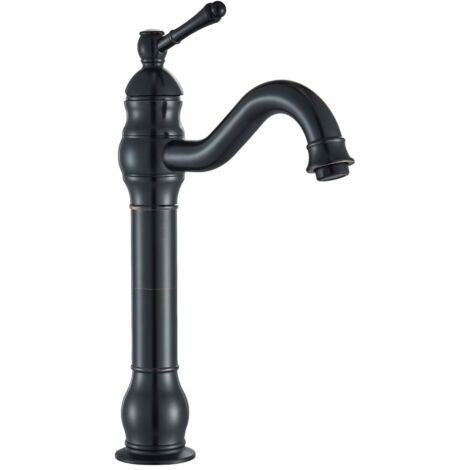 Wasserhahn Bad Schwarz Retro, Waschtischarmatur Hoch 360°Schwenkbar, Einhebel Waschbecken Armaturen, Nostalgie Mischbatterie Badarmatur aus Messing für Badezimmer
