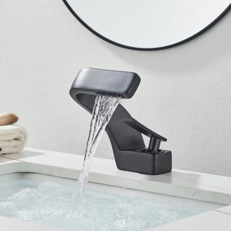 Wasserhahn Bad Wasserfall Schwarz,Waschtischarmatur, Badarmatur Waschbeckenarmatur Einhebel Mischbatterie Armaturen aus Messing Elegant