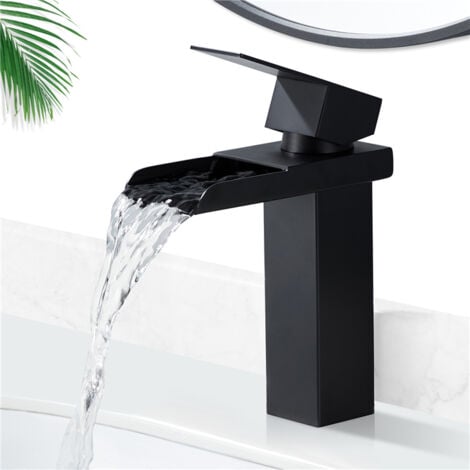Wasserhahn Bad Wasserfall Wasserhahn Schwarz Waschtischarmatur mit Geräuscharmem Keramischem Ventilkern Einhebel-Badarmatur aus Edelstahl