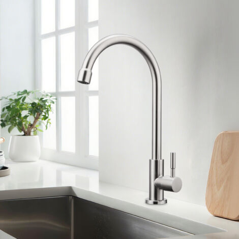 Wasserhahn Kaltwasser, Wasserhahn Küche mit Einhebelmische, 360°Drehung Einhand Hochdruck Armatur Küche, Edelstahl Wassersäulenmodus Kaltwasserarmatur, Gebürstet
