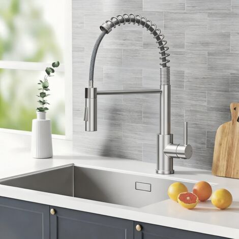 Wasserhahn Küche aus Edelstahl Gebürstete, MEEJEE Küchenarmatur mit Brause Ausziehbar, Armatur Küche 360° Schwenkbar
