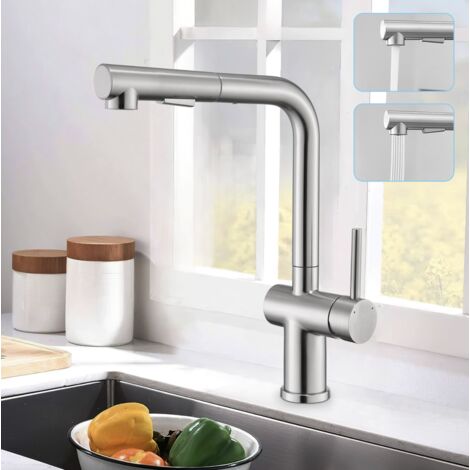 Wasserhahn Küche Ausziehbar, MEEJEE Küchenarmatur mit Brause, Hochdruck Armatur Küche 2 Strahlarten