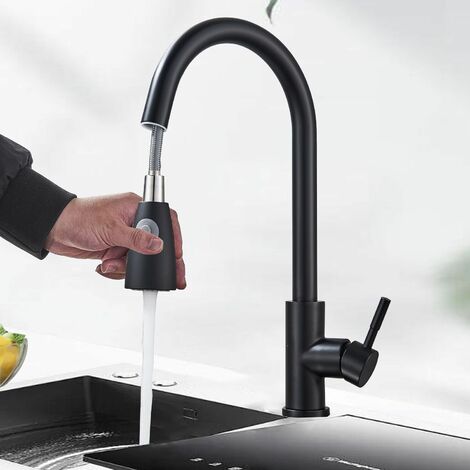 Wasserhahn Küche Hochdruck Küchenarmatur Ausziehbar,Mischbatterie Küche mit Brause 2 Wasserstrahlarten, 360° Drehbare Spültischarmatur Küche für Küchenspüle Schwarz