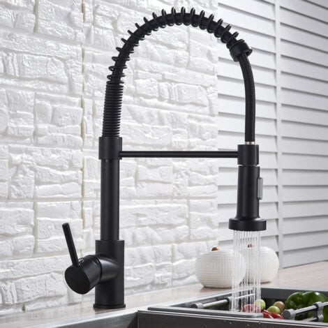 Wasserhahn Küche mit Brause ausziehbar, 360° Schwenkbar Küchenarmatur, Einhebel Spültischarmatur, Hochdruck-Edelstahl armatur küche, Schwarz